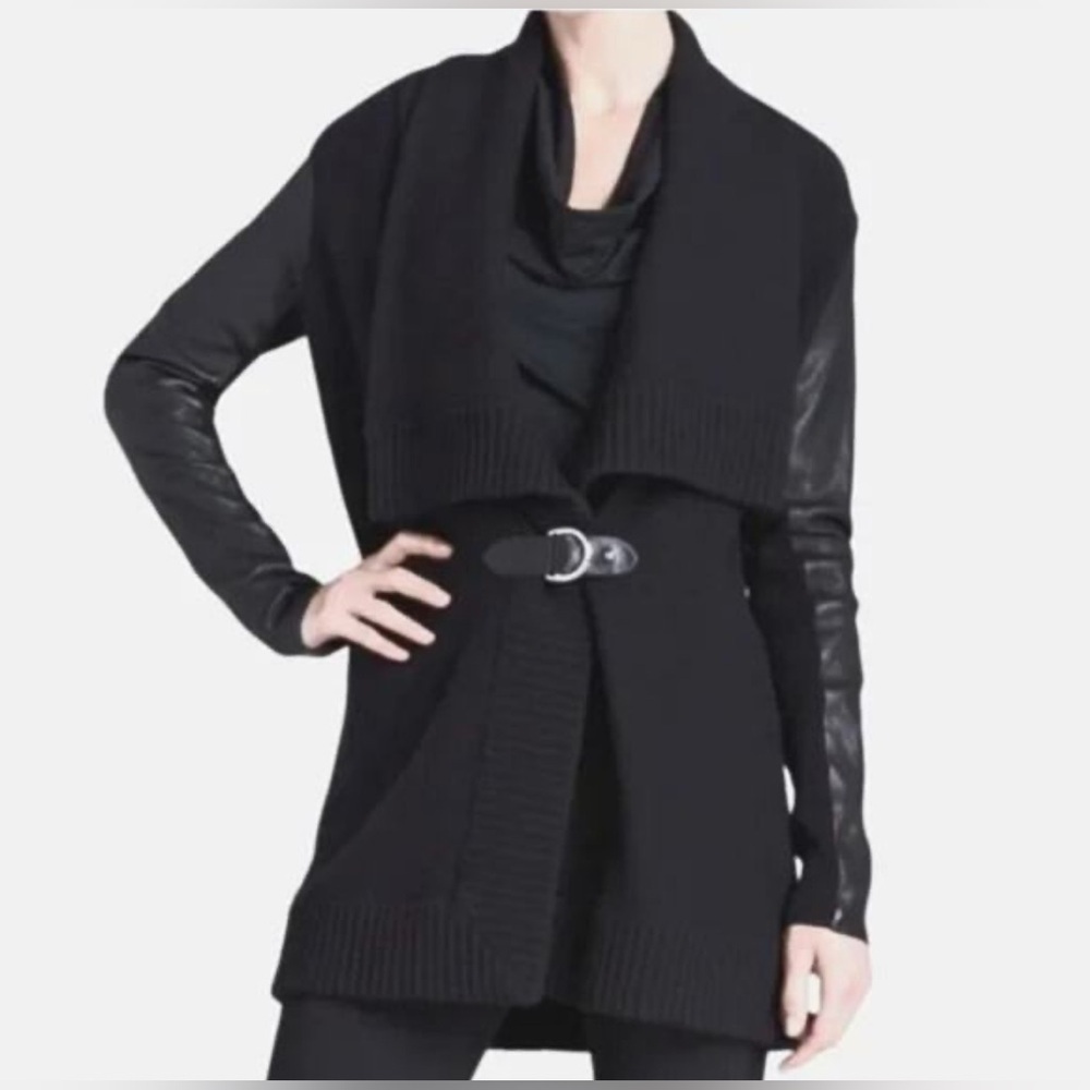 Ralph Lauren wool cashmere leather belted cardigan black large - Picture 15 of 15